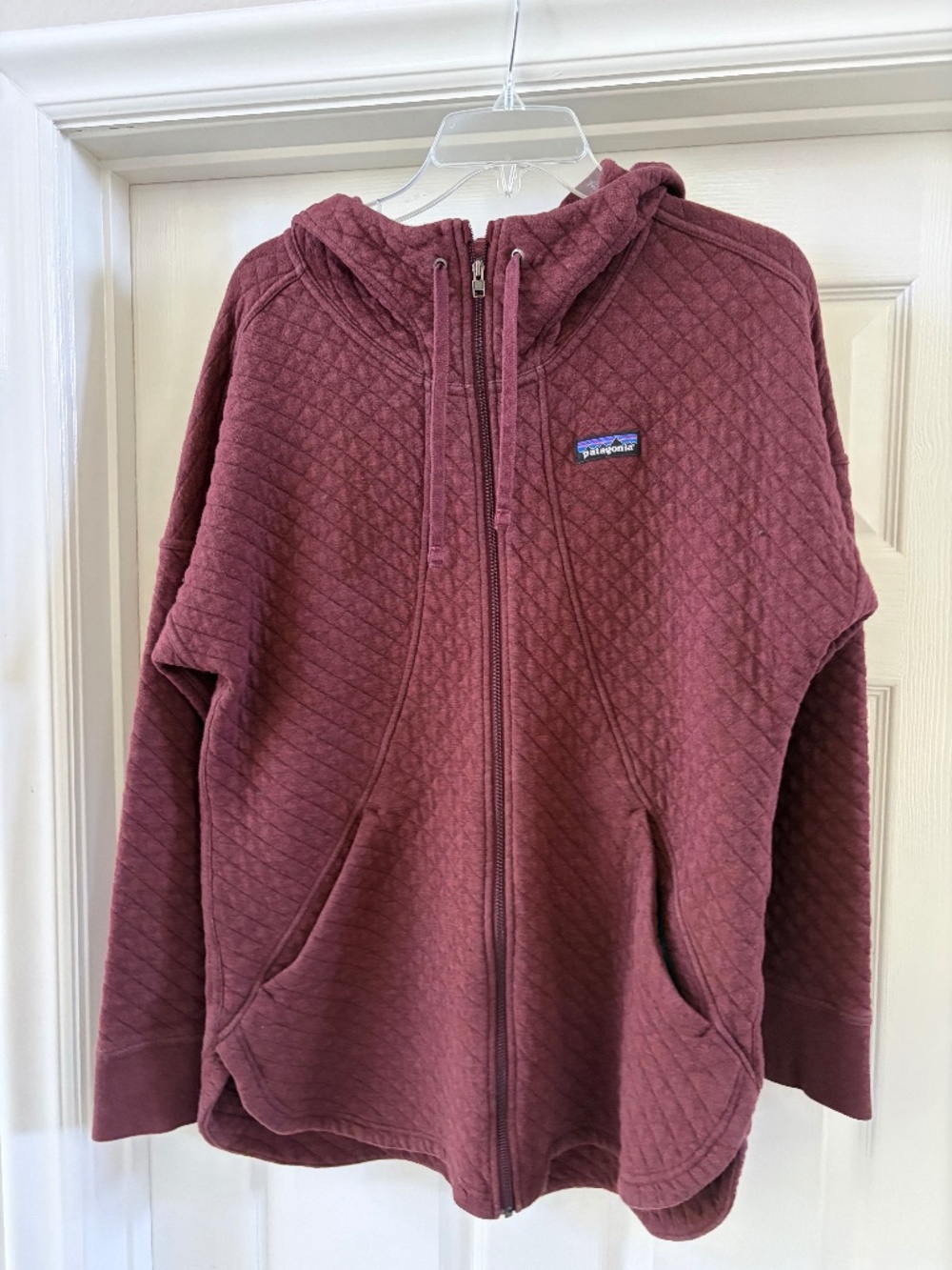 Patagonia Quilted Cotton Women’s Burgundy Winter Zip-Up Jacket with Hoodie Large